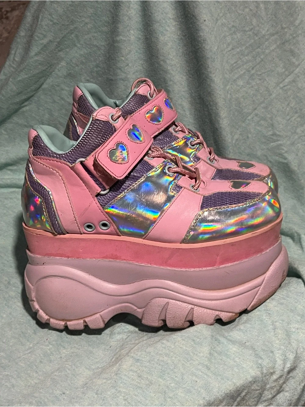 Sugar Thrillz Pink Holographic Heart Platform Sneakers